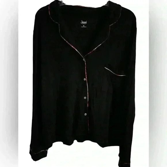 Jenni NWT Women’s Pajama Top Black Hot pink Trim Long Sleeves Size XL - Picture 1 of 7